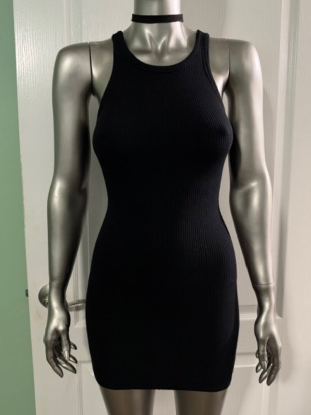 Ribbed Knit Crew Neck Bodycon Mini Dress